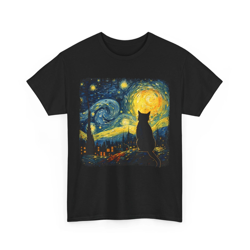 Cat Starry Night Van Gogh Cat For Cat Lover Cat Mom Cat Dad T-Shirt