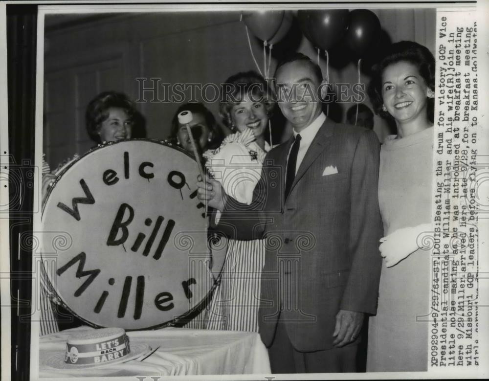 1964 Press Photo GOP William Miller & His Wife Introduced at Breakfast Meeting