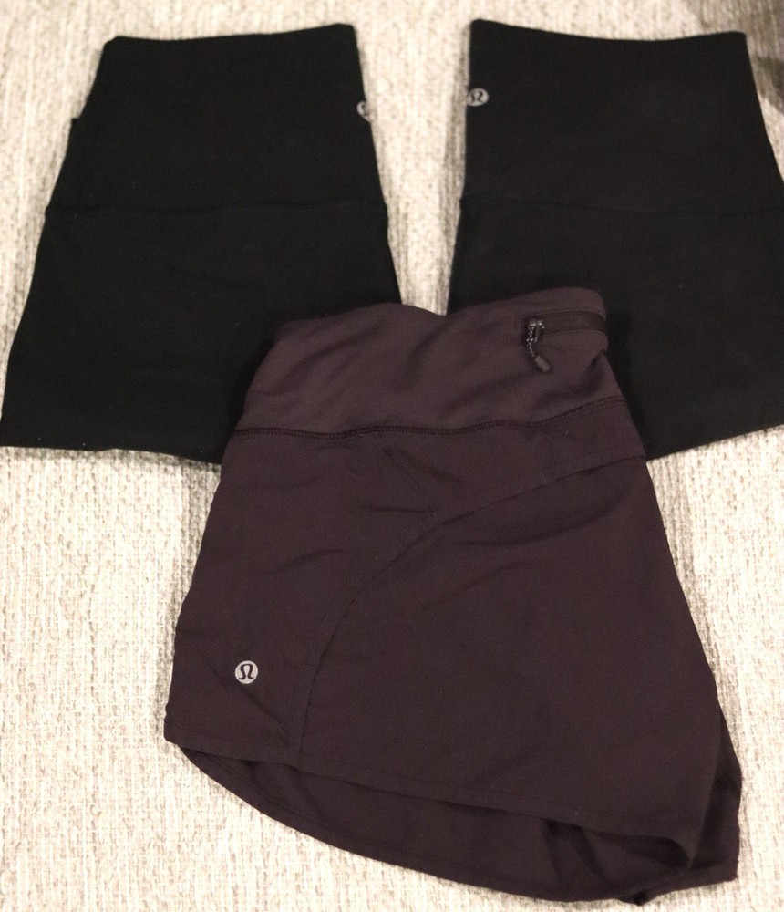 Set of 3 Lululemon Size 8 Bottoms: 2 Pair of Leggings & 1 Pair of Shorts