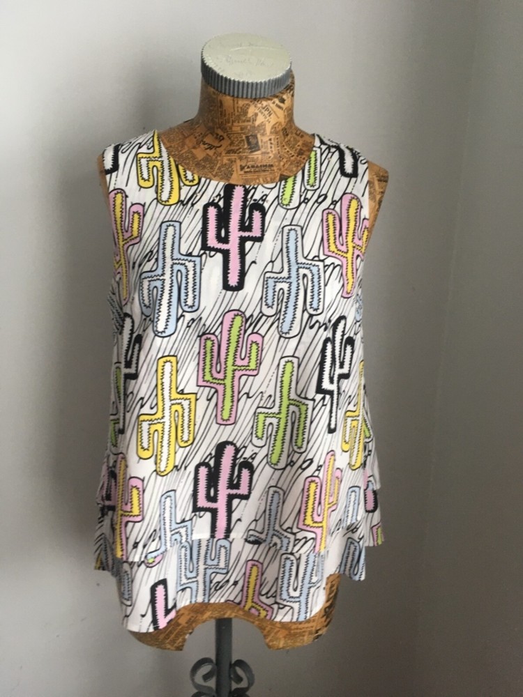 MINUETO TOP Chaleco Tanque PEQUEÑO Reino Unido 8 a 10 Gasa Luz Verano Cactus Boho