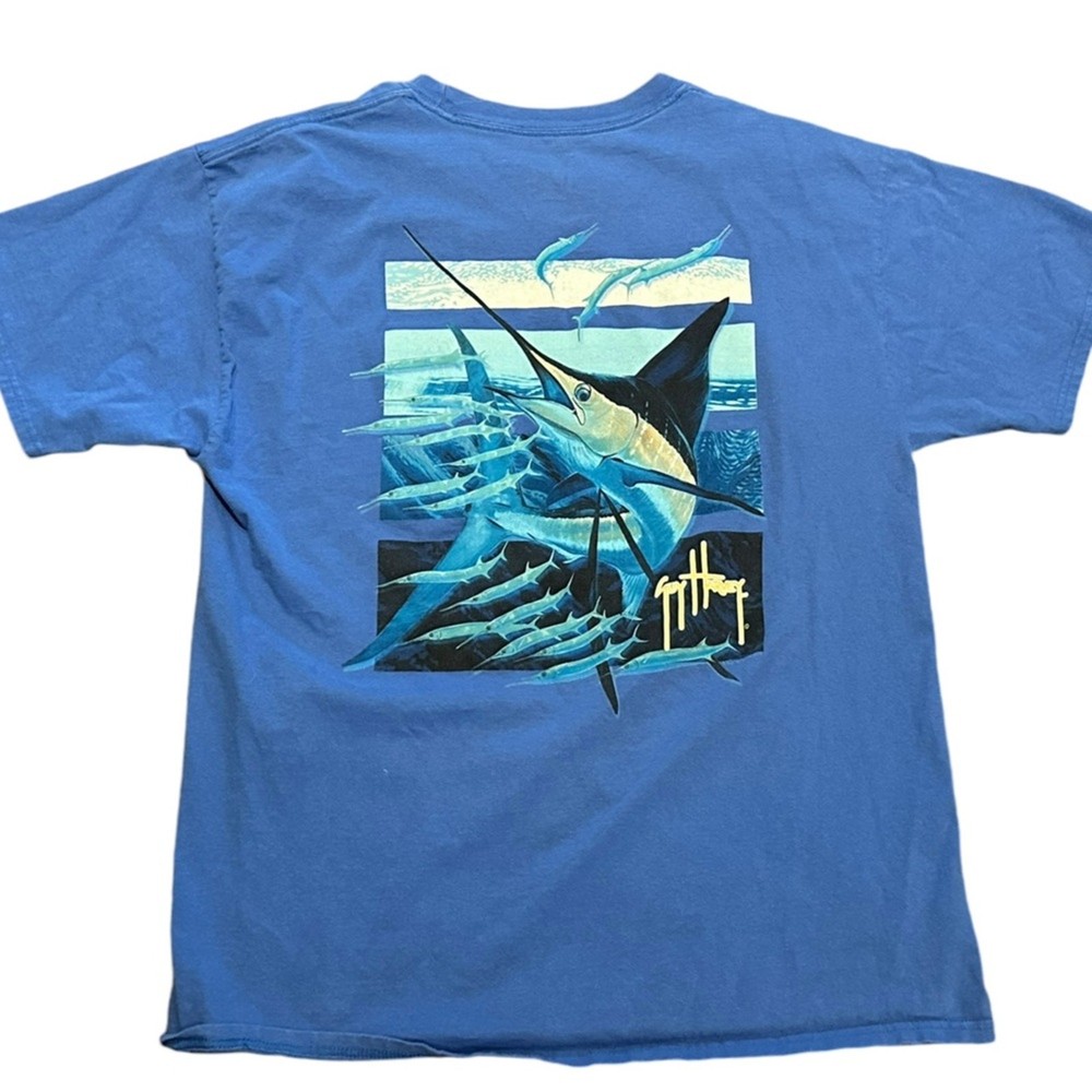 Guy Harvey Mens Large Blue Sportsfishing Shirt Sleeve Cotton T-Shirt