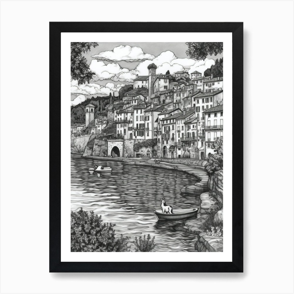 Dog in Isola Bella Framed Wall Art Canvas Print Poster