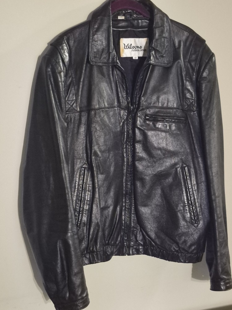 Vtg WILSONS LEATHER Bomber Jacket 48 Black Oversized Boxy 80s 90s Heavy Grain XL