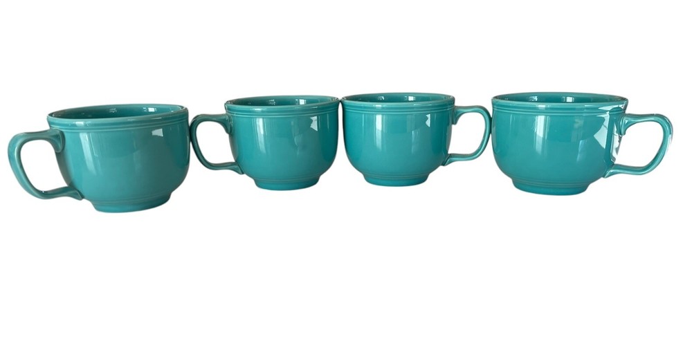 Vintage Homer Laughlin HLC Fiesta Ware Soup Mug Jumbo Cup Turquoise Set Of 4