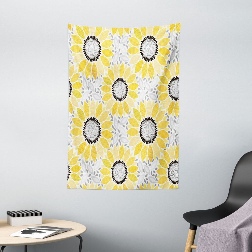 Yellow Tapestry Sun Flower Nature Art Print Wall Hanging Decor