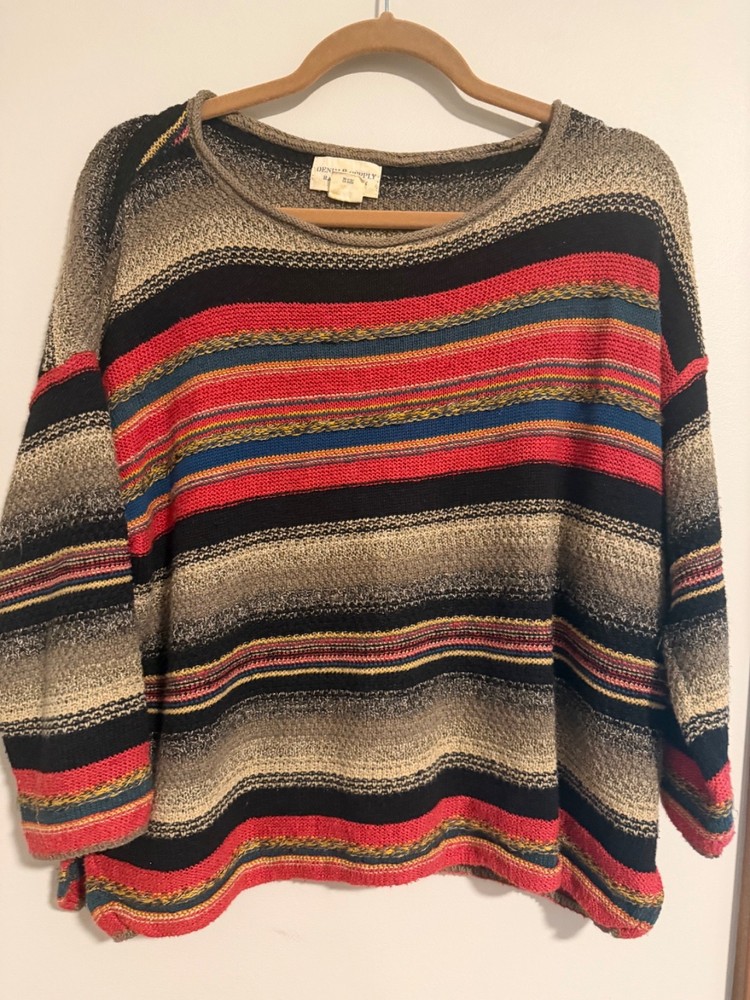 Ralph Lauren Denim & Supply striped womens sweater Sz M black/tan/red VTG cotton