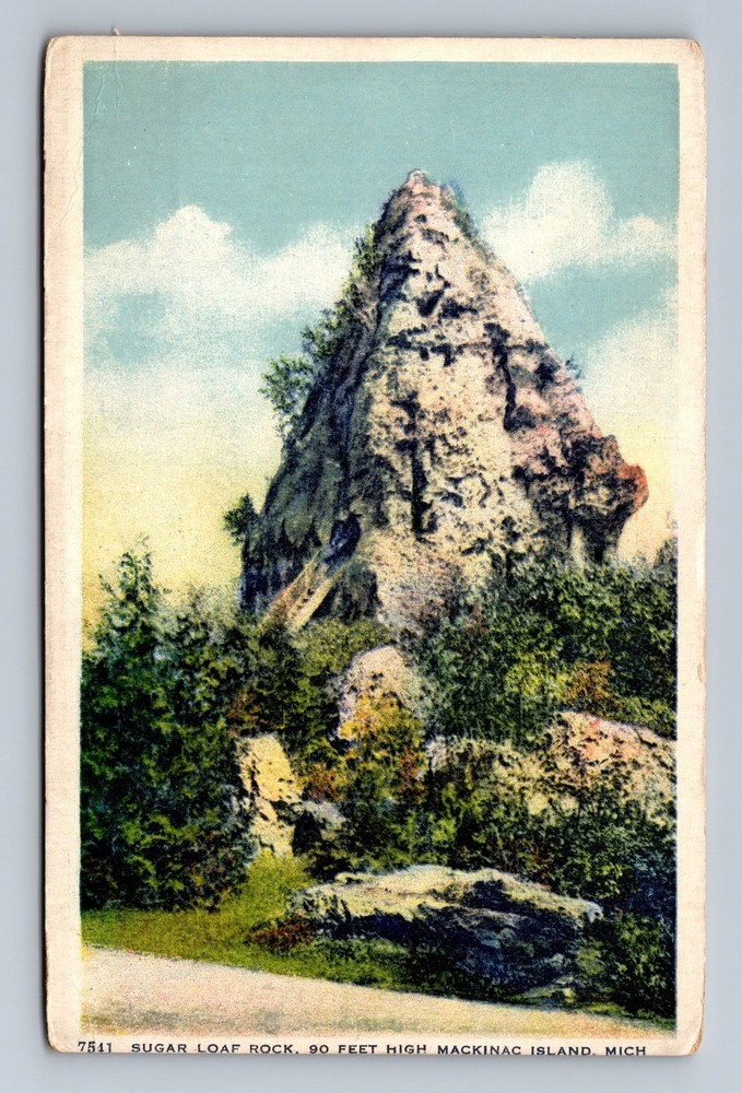 Mackinac Island MI- Michigan Sugar Loaf Rock Vintage Postcard Post