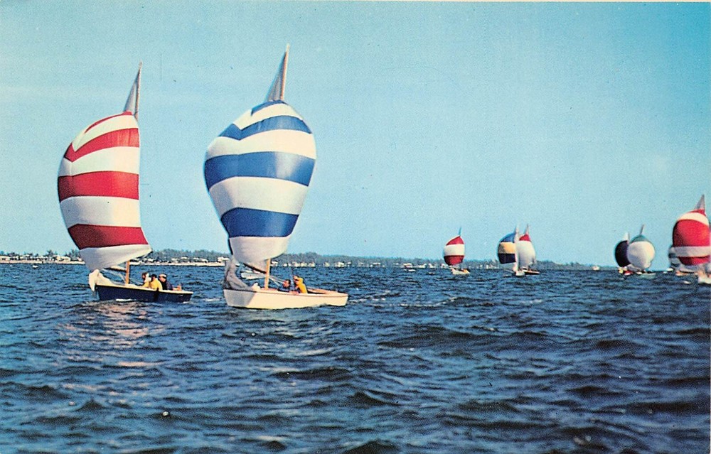 Garrison Dam Reservoir ND North Dakota Lake Sakakawea Sailing Vtg Postcard A41