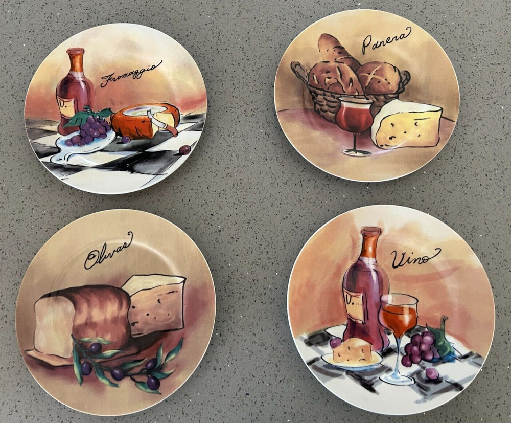 Appetizer Plate Salad/Dessert Set of 4 Decorative Italian Food Design 8.13
