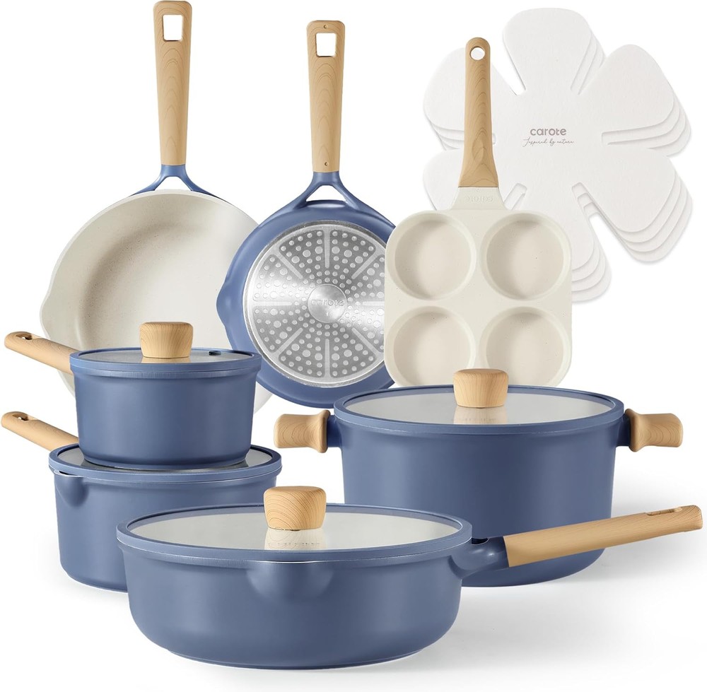 CAROTE 15-Piece Nonstick Pots and Pans Set for Versatile Kitchen Cooking