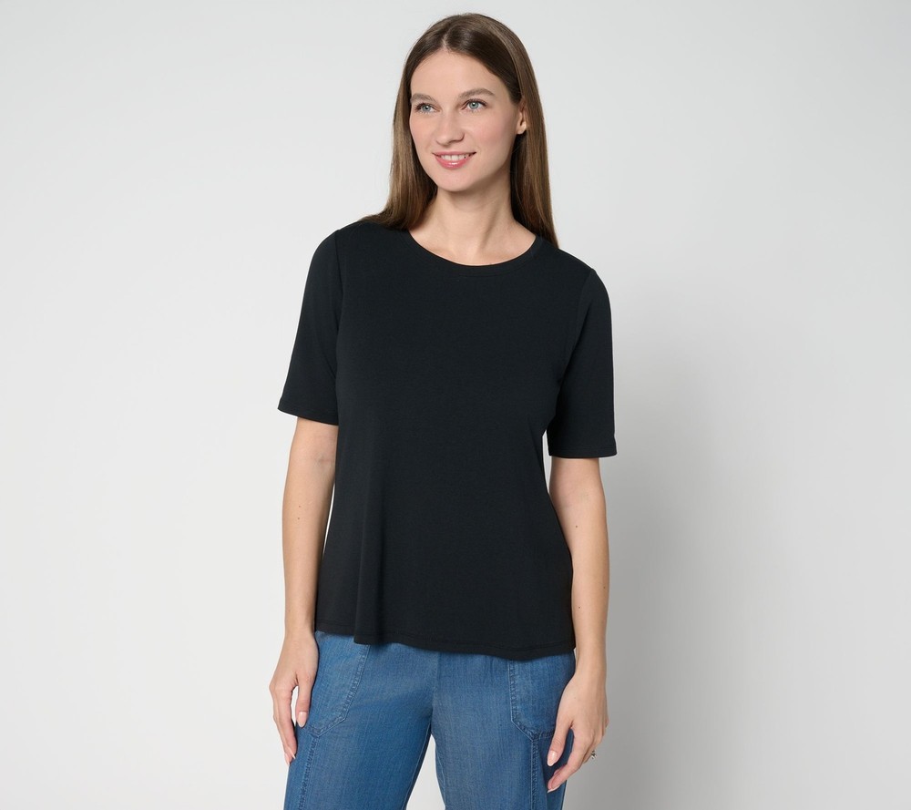 Anybody Women's Top Sz L Cozy Knit Split Back Elbow Sleeve Black A695707