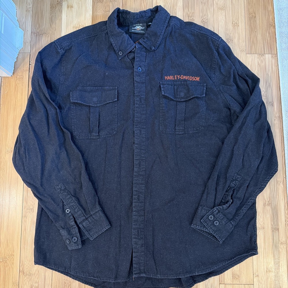 Harley-Davidson Men's Black Button Down Collar Long Sleeve Dress Shirt Size XXL
