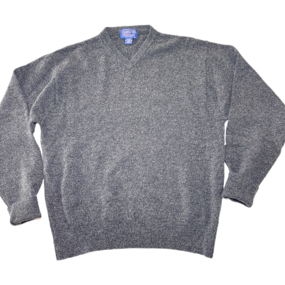 Pendleton Men’s V-Neck Sweater M Gray 100% Lambswool Pullover Jumper Fisherman
