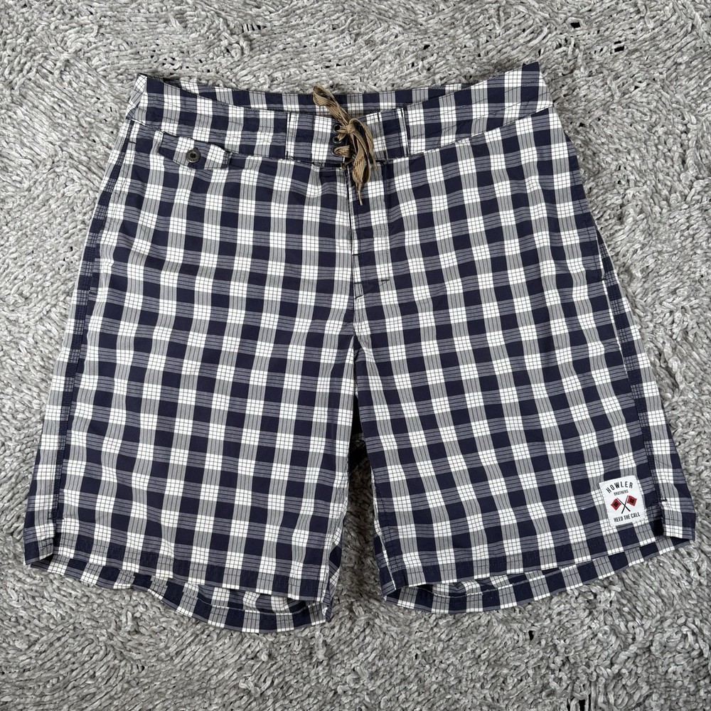Howler Brothers Shorts Mens 36 Blue Plaid Summer Deck Shorts Beach Drawstrings