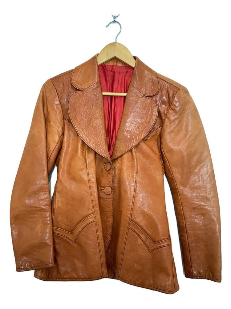 Men's Brown Plain Leather Blouson Jacket 1306
