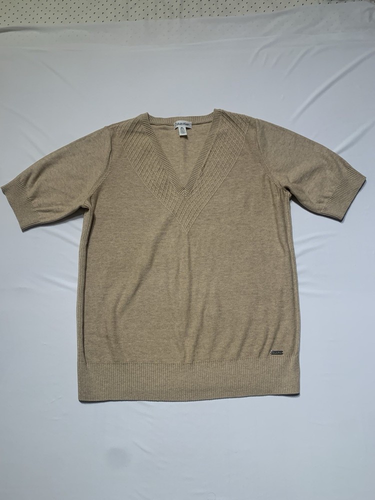 CALVIN KLEIN WOMEN  BLOUSE V COLLAR  KHAKI MEDIUM