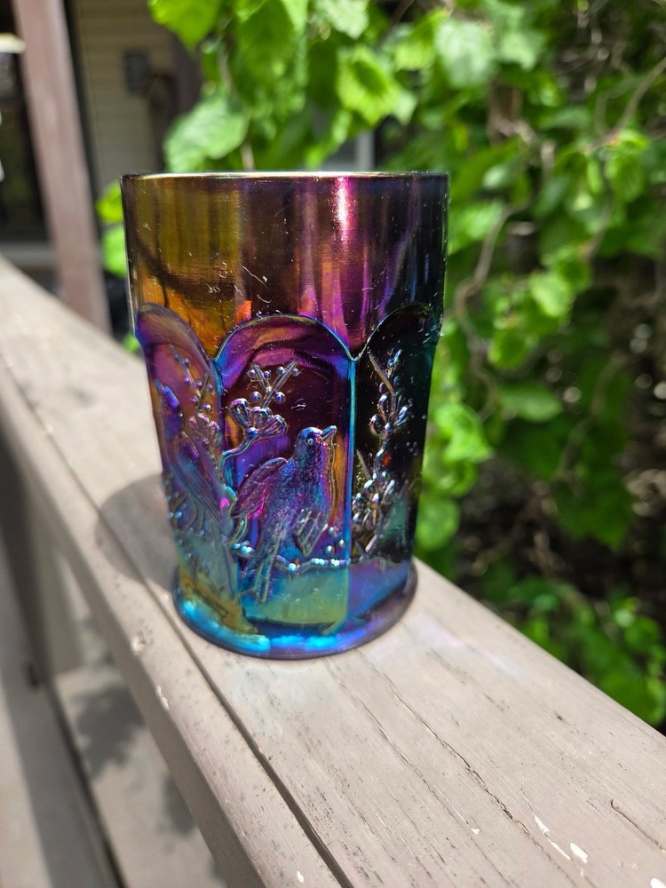 Northwood Singing birds Amethyst  Tumbler  Carnival Glass