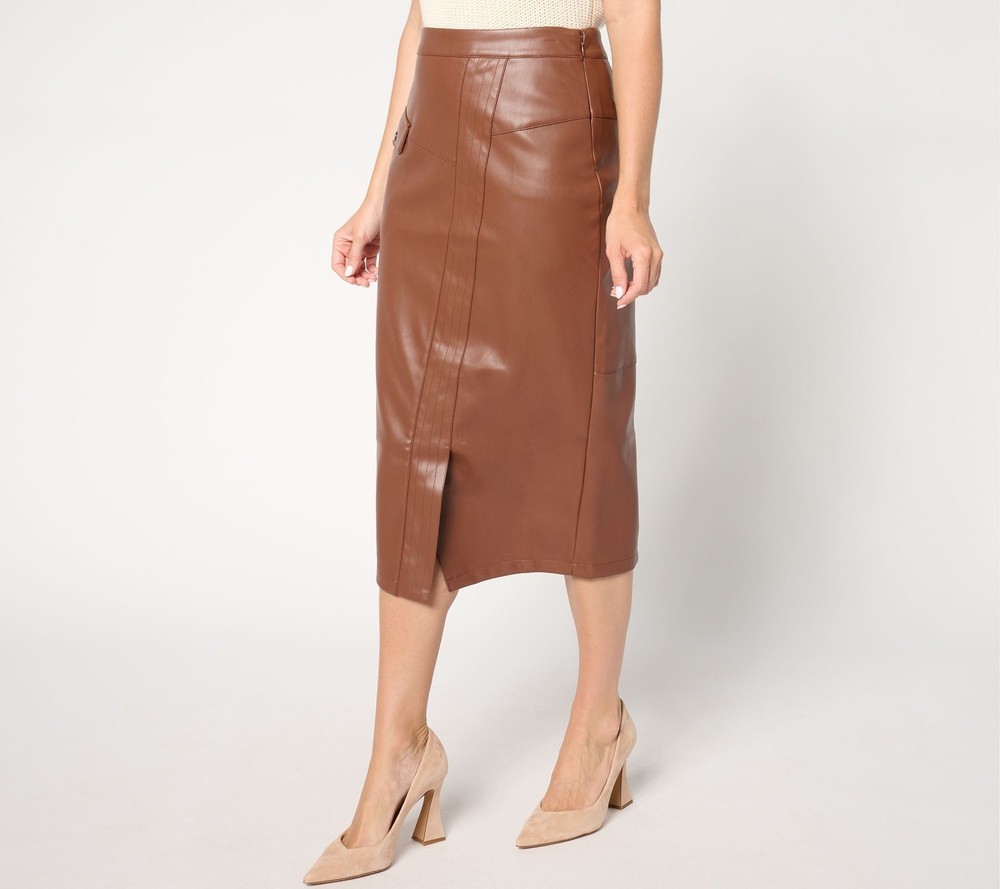 Studio Park Women's Petite Skirt 18P Fixed Faux-Leather Wrap Brown A666187