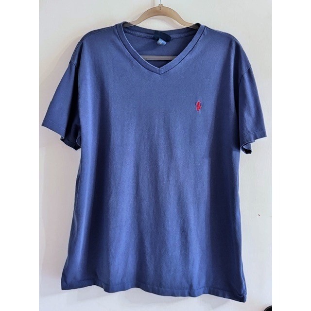 Polo Ralph Lauren Mens Blue V-Neck T-Shirt Cotton Pony Logo Large
