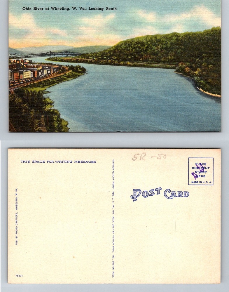 Wheeling, WV-West Virginia, Ohio River South City Waterfront Vintage Postcard
