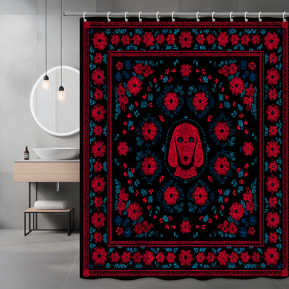 Gothic Floral Dog Shower Curtain Black Red Blue Print
