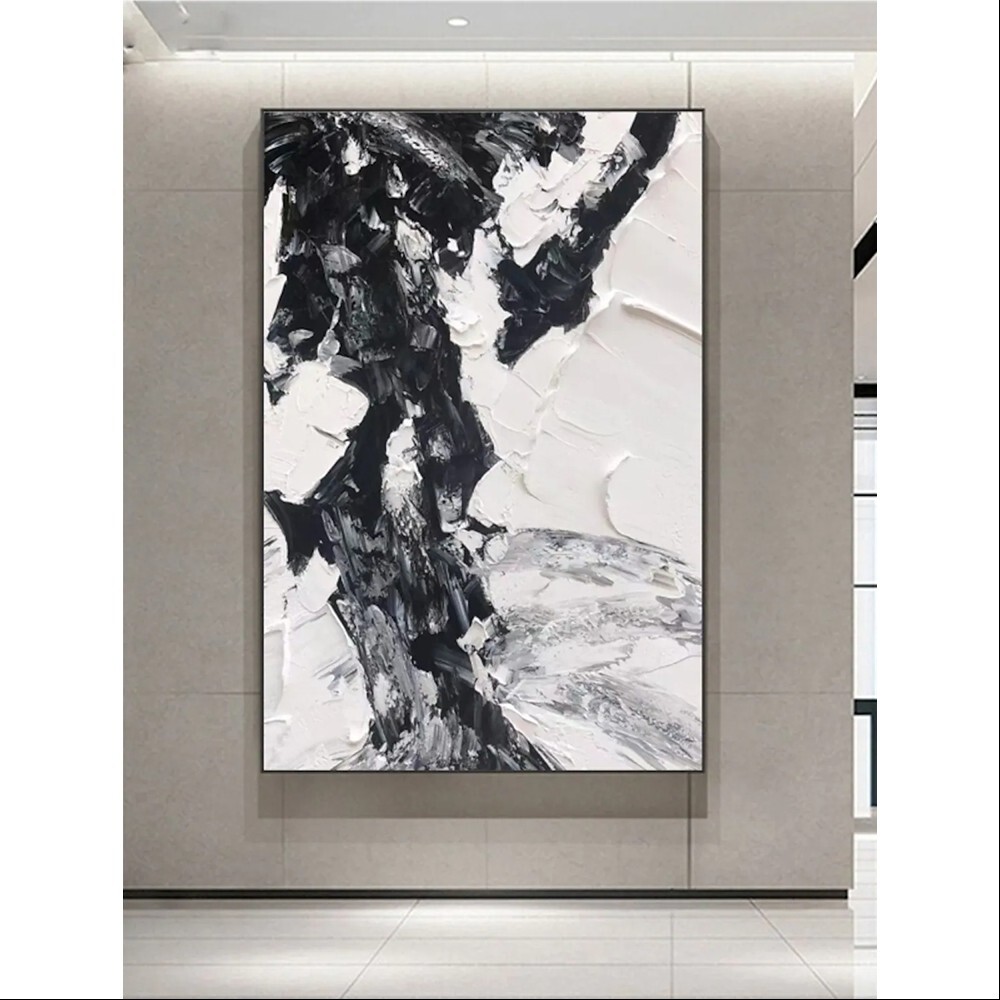 Black And White Oil Painting Abstract Handmade Canvas Decorative Mural Acrylic