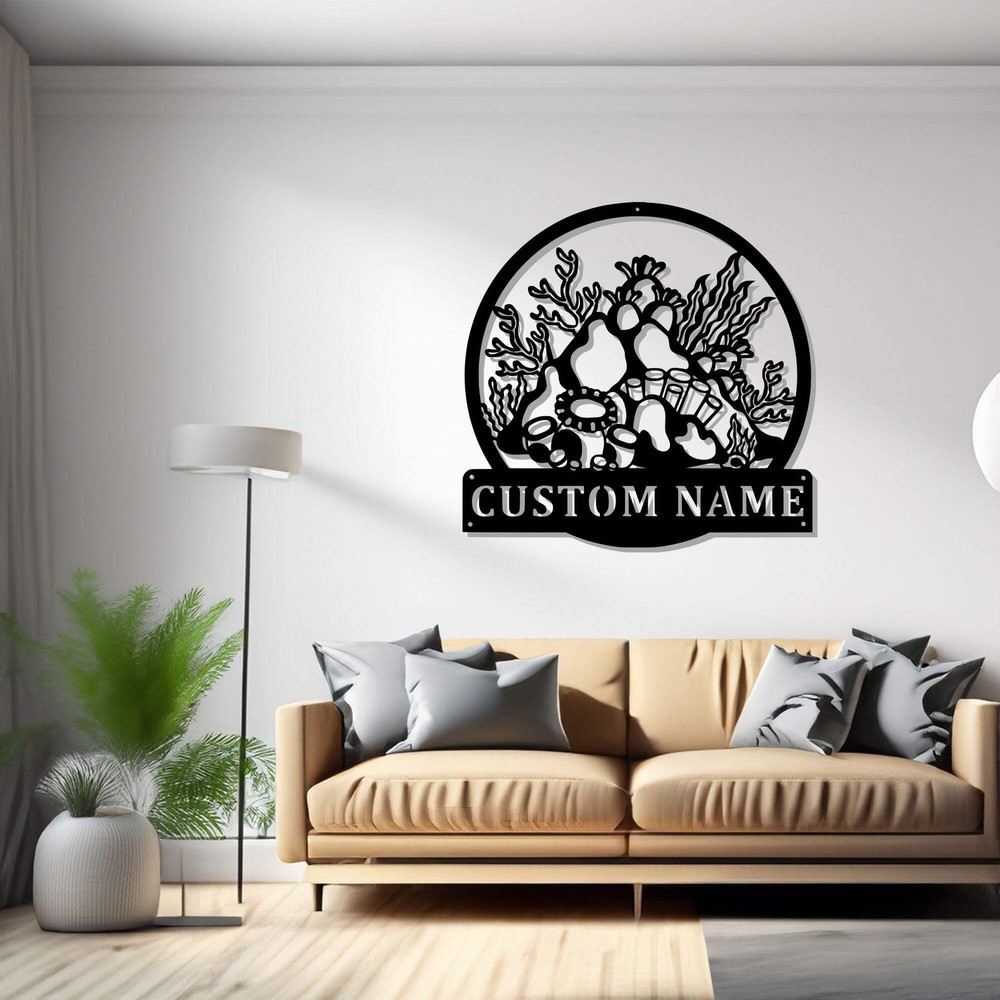 Custom Coral Reef Metal Wall Art, Personalized Coral Reef Name Sign Decoration F