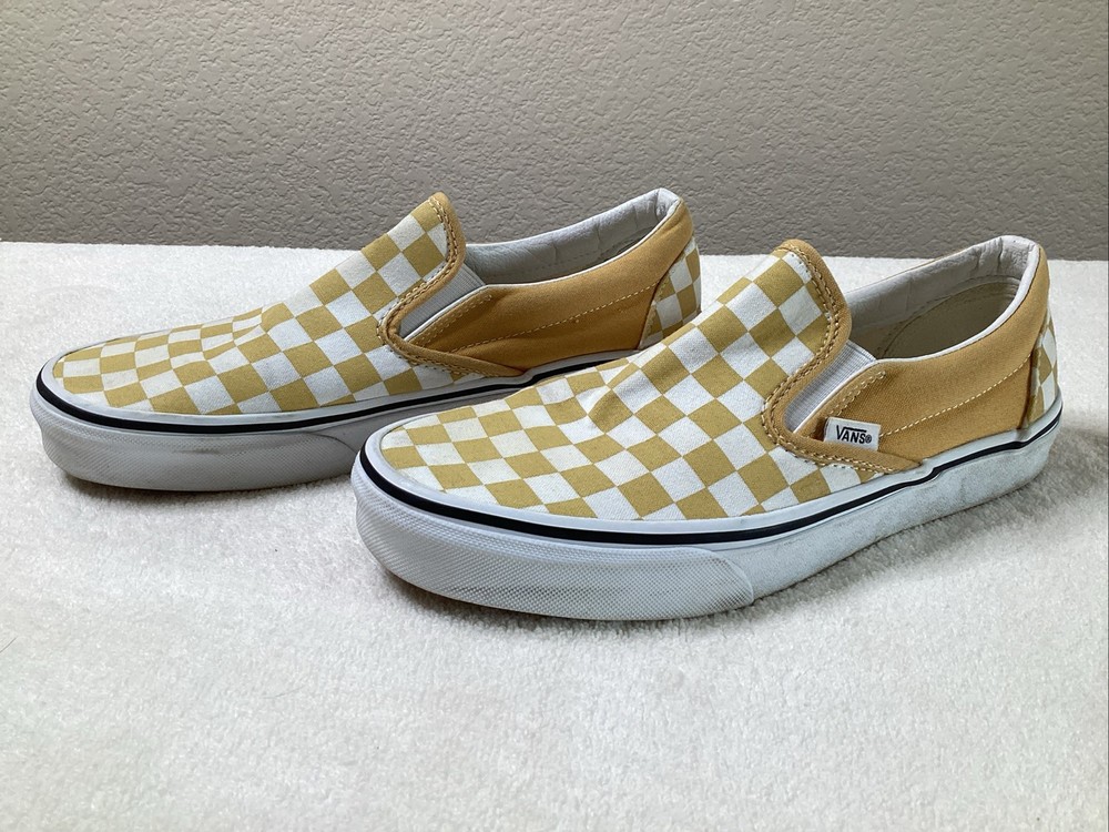 Vans Classic Slip-On Checkerboard Yellow White Canvas Shoes Women's Size 9