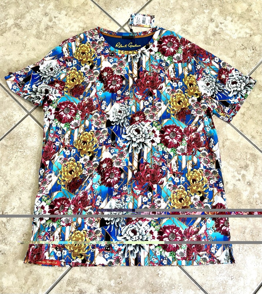 Robert Graham Multicolor T-Shirt Flowers Abstract Size XL NWT