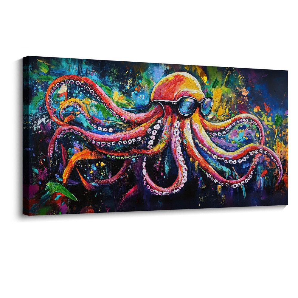 JEAWA Octopus Canvas Wall Art, Abstract Marine Life Modern Graffiti Texture W...-image