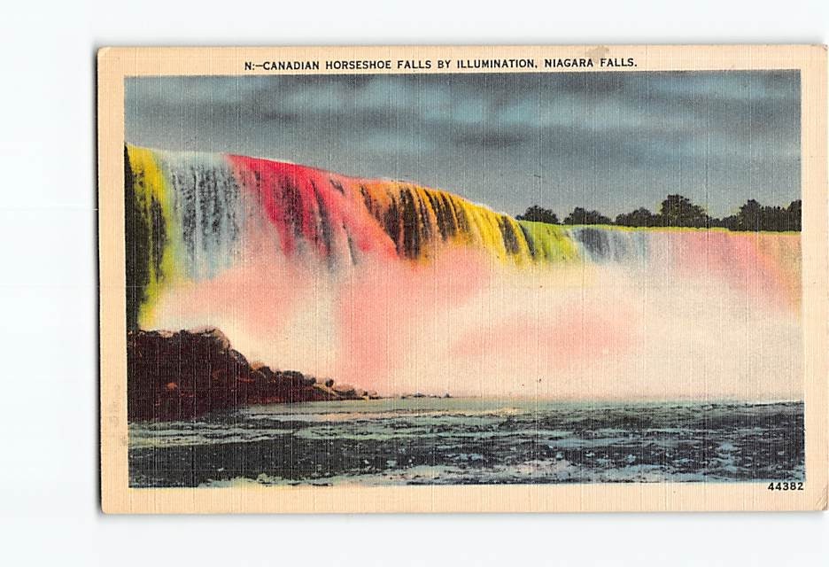 Postcard Canadian Horseshoe Falls By Illumination Niagara Falls Canada