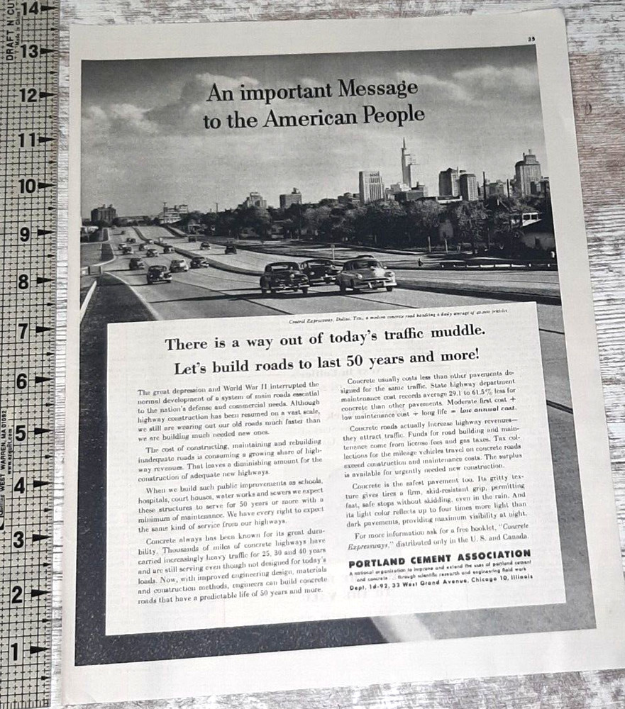 1954 Portland Cement Association Vintage Print Ad Concrete Highway American Road