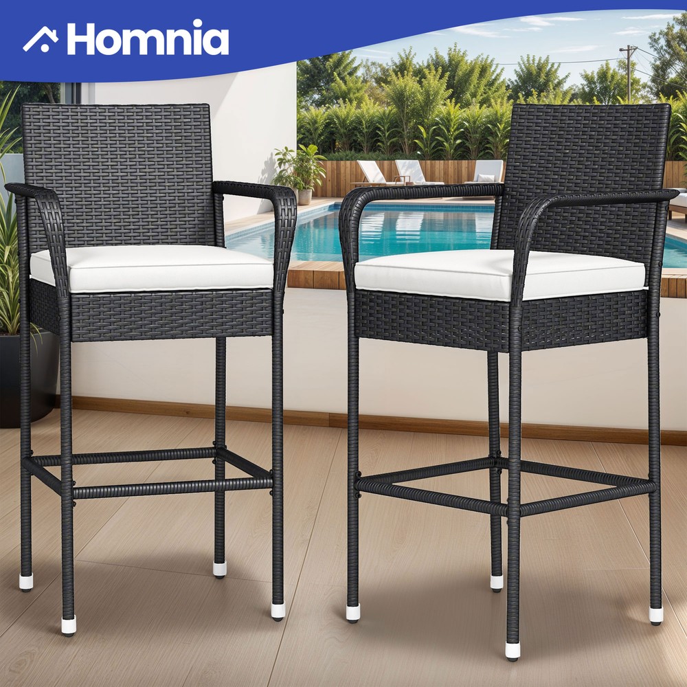 2 PCS Kitchen Rattan Bar Stool Indoor & Outdoor Wicker Bar Counter Height Chair