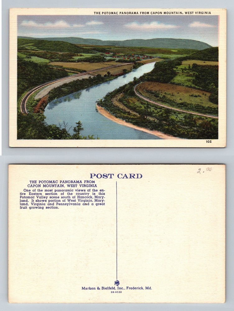 Capon Mountain, WV-West Virginia, Potomac Panorama Valley Scene Vintage Postcard