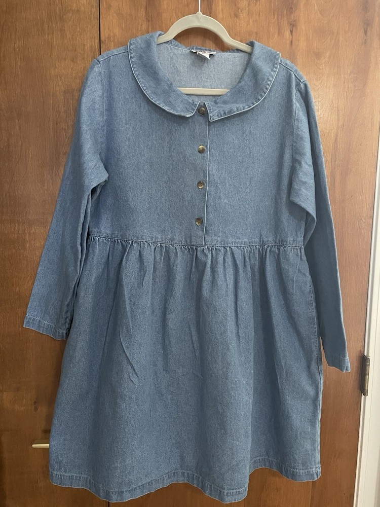 Vintage 80s 90s FADS Blue Denim Cotton Dress, L