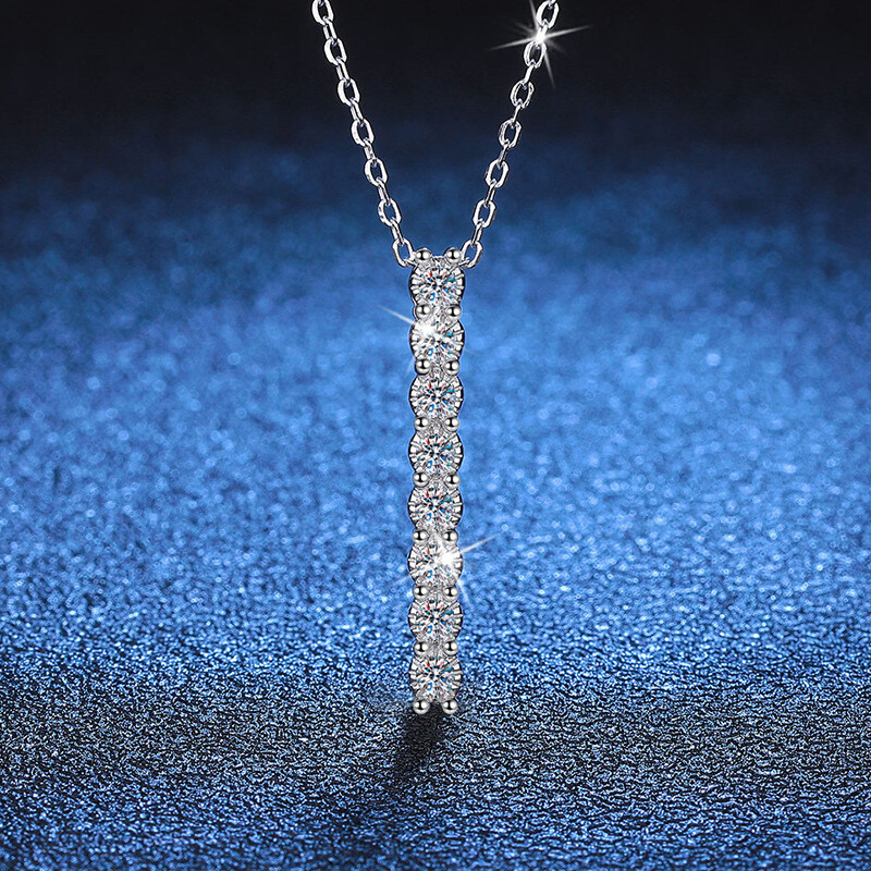 Moissanite D Color Bar Pendant Necklace in 925 Sterling Silver for Women