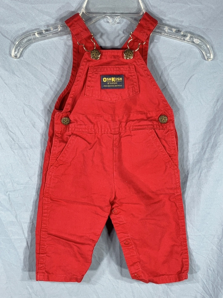VTG OSHKOSH B'GOSH Red Denim Overalls UNION MADE USA VESTBAK Girls/Boys 6-9M