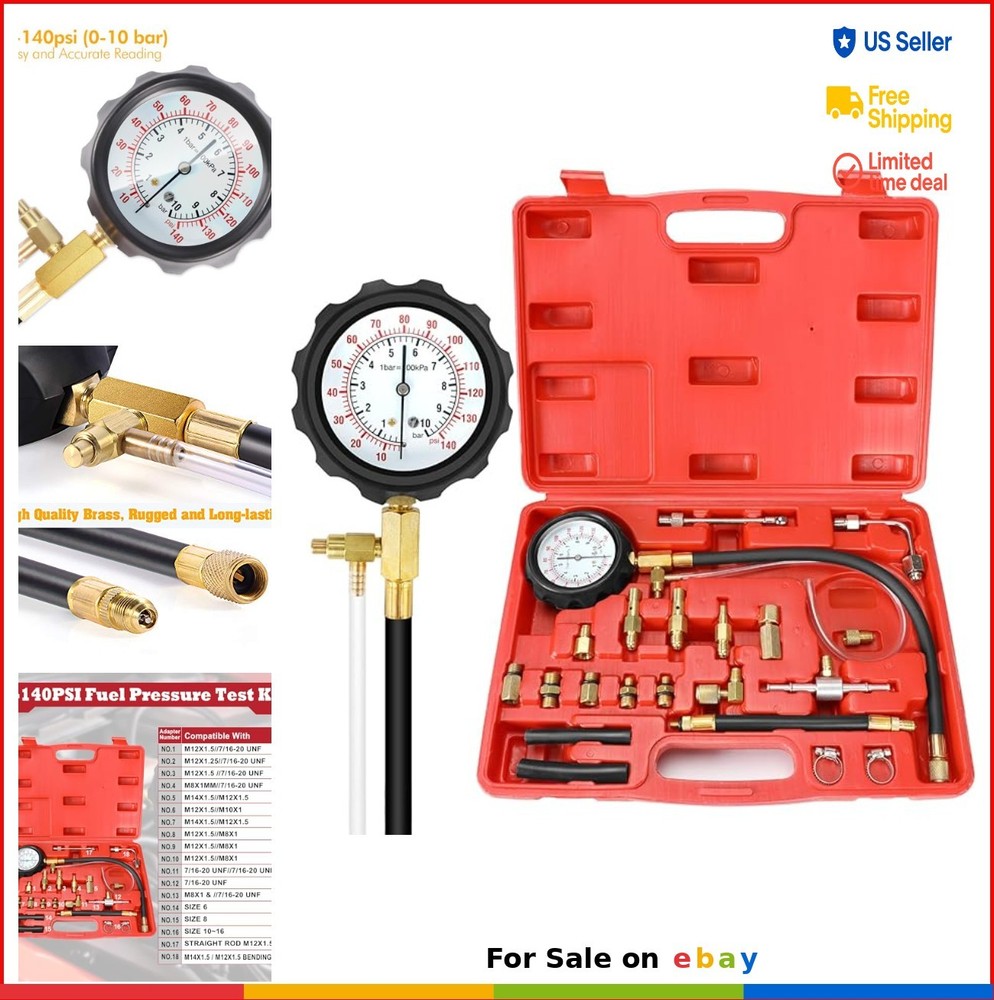 Fuel Injector Pressure Tester Gauge Kit 0-140PSI Universal Design