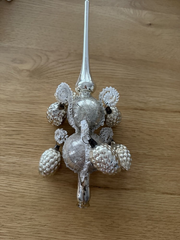 Vintage Silver Glass 6 Bumpy Grapes Christmas Tree Topper Ornament