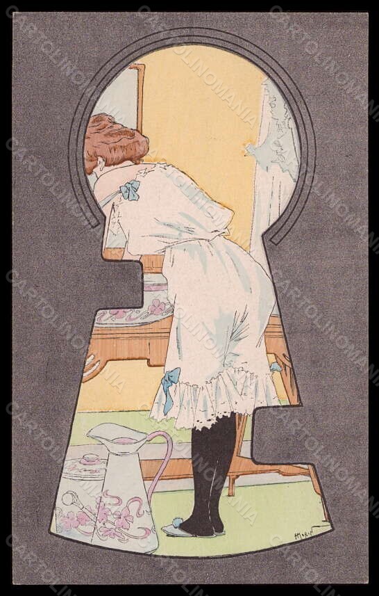 Artist Signed H. Morin Risque Lady Art Nouveau Keyhole postcard VK5959