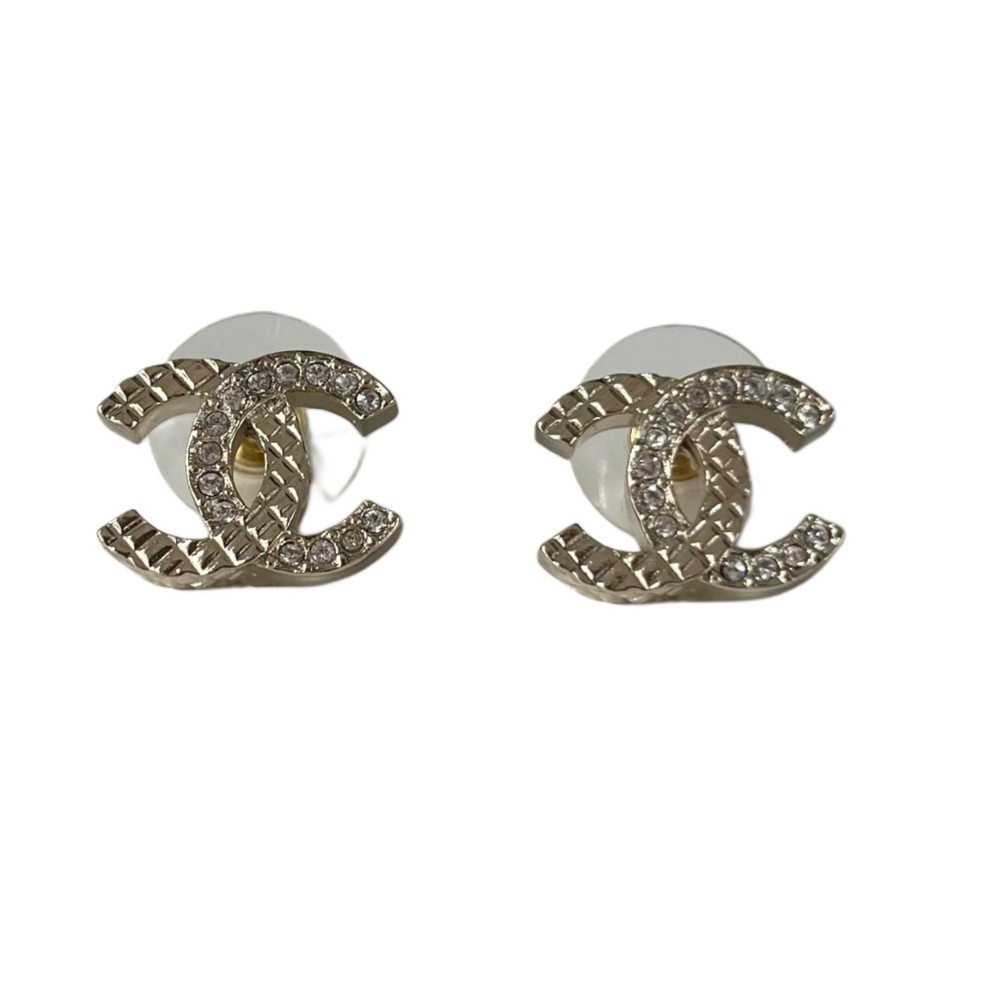 Chanel Silver CC Crystal Stud Earrings with Sparkling Detail
