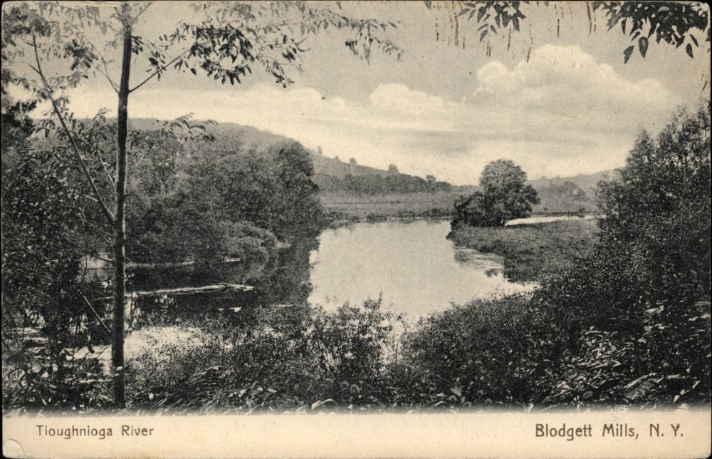 Blodgett Mills New York ~ Tioughnioga River ~ aerial view ~ postcard mailed 1911