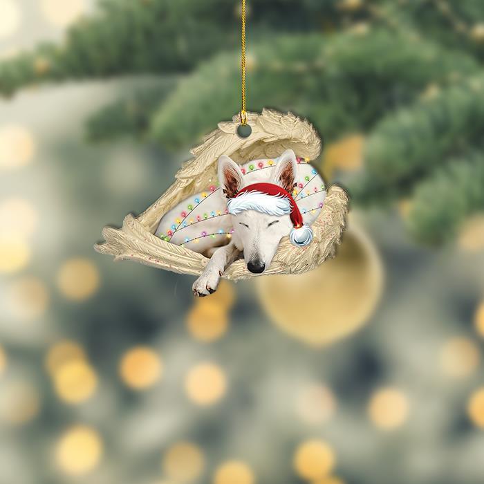 White german shepherd sleeping Angel Wings Christmas  dog car Ornament Gift cute