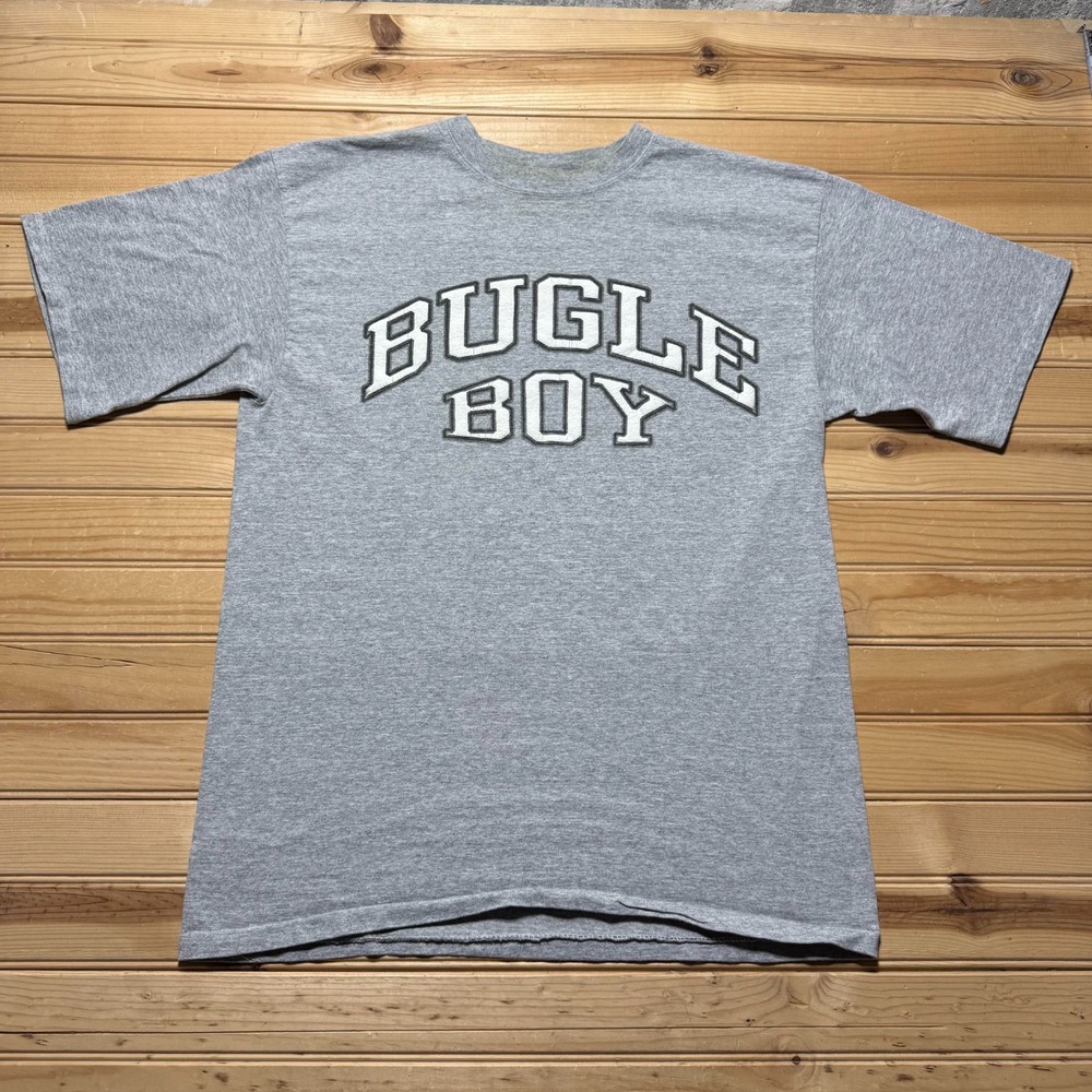 Vintage 90s Bugle Boy Spellout Single Stitch Graphic Heather T-Shirt - Medium