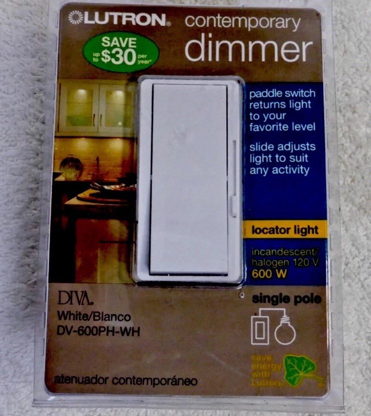 Lutron DIVA Contemporary Dimmer Switch DV-600PH-Almond NEW