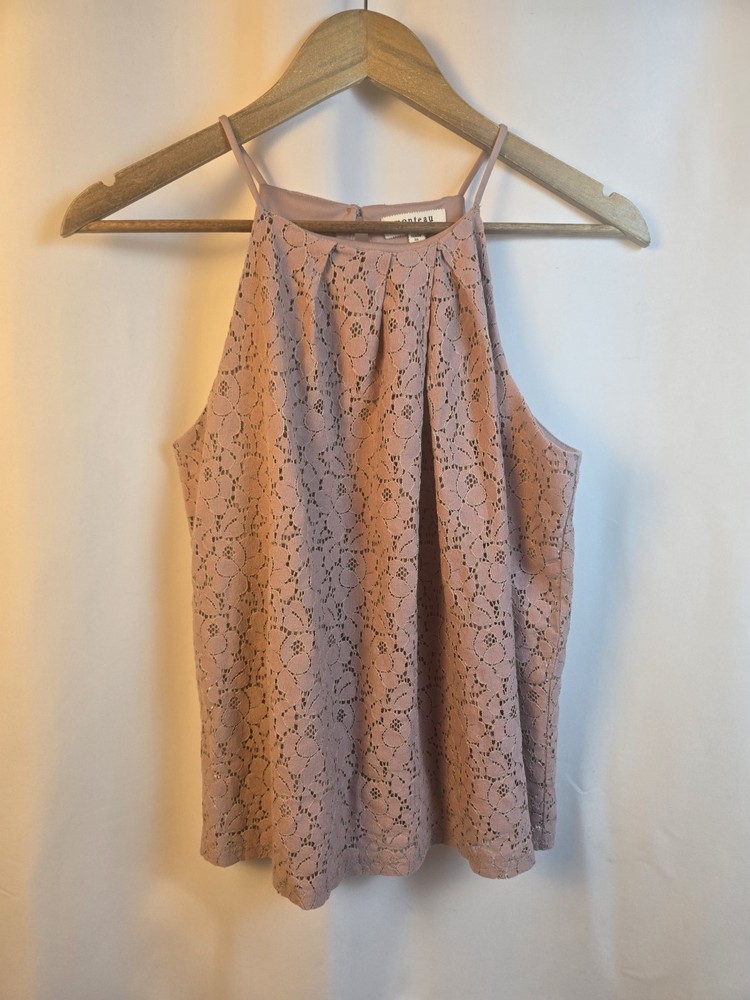 Women's VTG Monteau Eyelet Lace Mauve Sleeveless Coquette Floral Blouse Size M