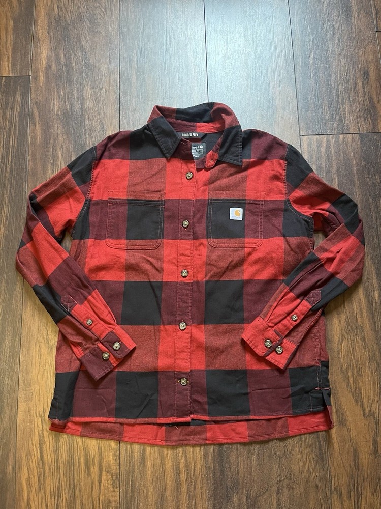 Carhartt Rugged Flex Buffalo Plaid Button Up Shirt Womens Small Loose Fit
