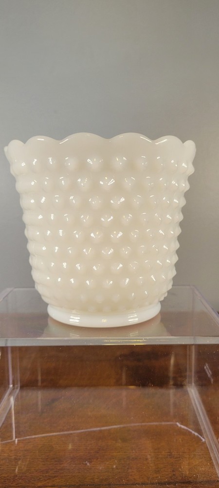 Vintage Anchor Hocking Fire King Hobnail Milk Glass Planter/Vase/Bowl. Glassware