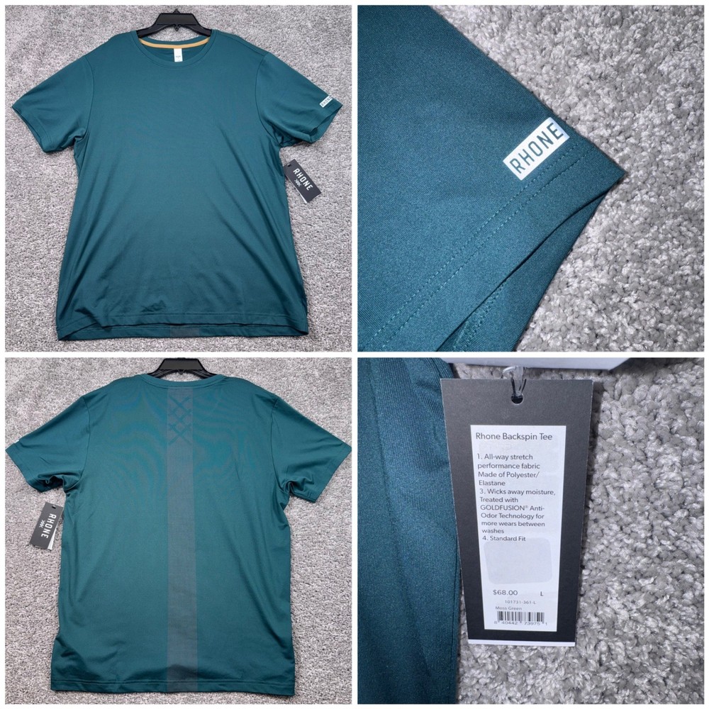 Rhone Backspin Tee Mens Stretch Performance Shirt Moss Green Large NEW