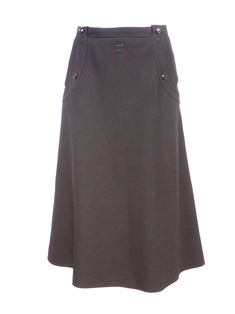 Vintage Courreges Black Wool Midi A-Line Skirt Size A